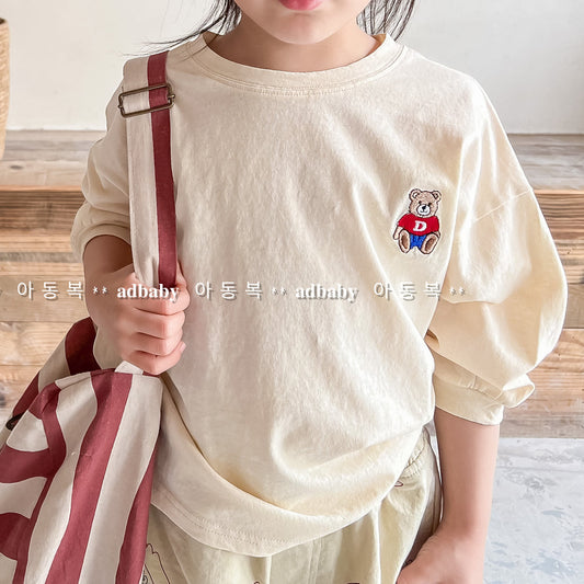 【S122305】夏季款 兒童上衣 刺繡短袖小熊刺繡T恤-2色