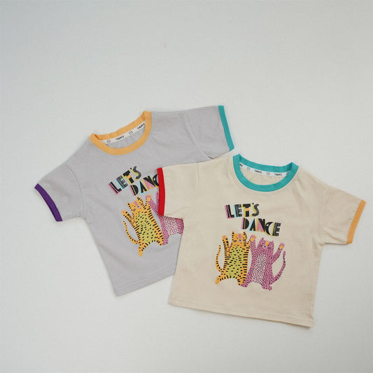 【S4032615】夏季款 兒童短袖T恤 獵豹字母拼色T恤上衣-2色