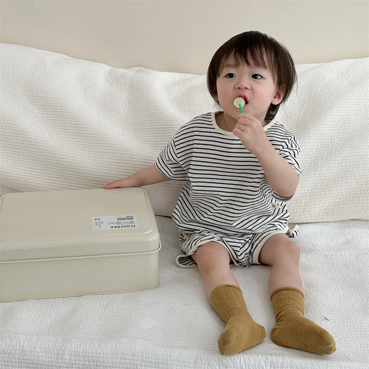 【K4040217】夏季款 嬰幼兒童套裝 條紋薄款兩件套可愛休閒套裝-2色