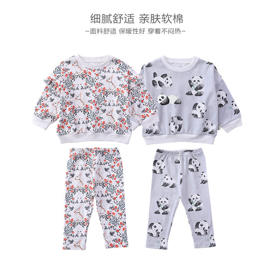 【K3102712】秋冬款 嬰幼兒童家居服套裝 長袖圓領衛衣 兩件套寶寶外出服-2色