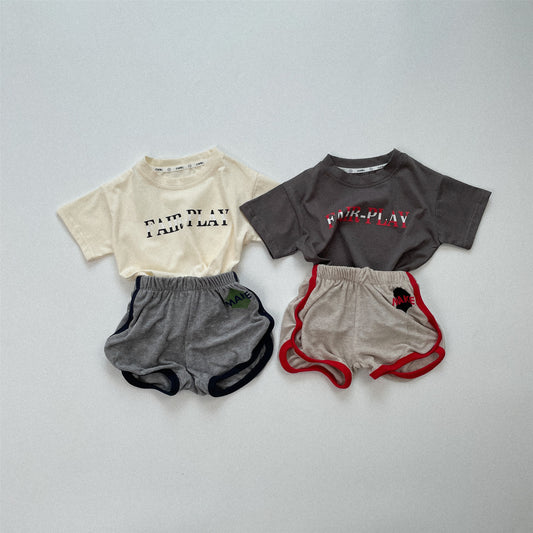 【S4022302】夏季款 嬰幼兒童套裝 短袖 字母短袖套裝 短褲兩件套T恤 寶寶-2色