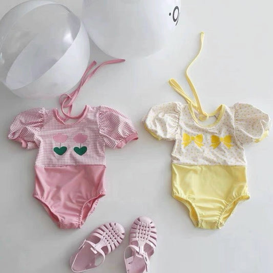 特價❗【S070424】夏季款 兒童泳衣 韓國可愛泡泡袖露背連體泳裝寶寶度假