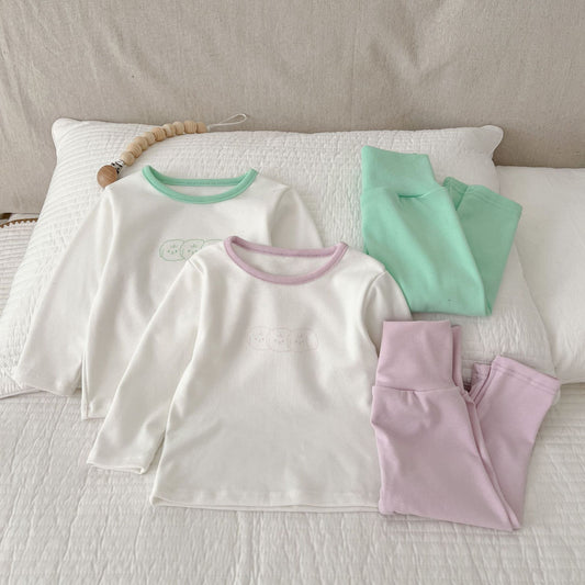 【K3090515】秋季款 嬰幼兒童家居服睡衣套裝 棉質舒適家居服睡衣高腰護肚兩件套-2色