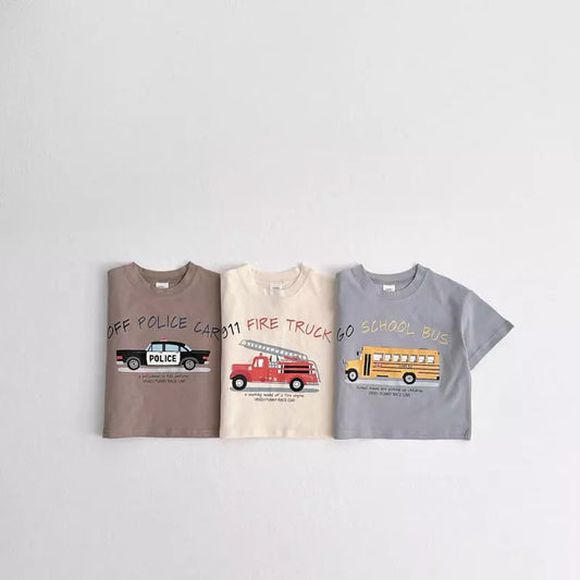 【S4022321】夏季款 嬰幼兒童短袖上衣 純棉短袖T恤 純棉 汽車卡通T恤-3色