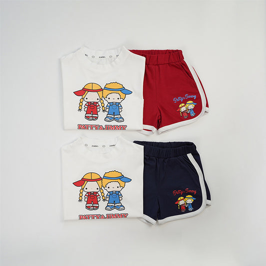 【S4042607】夏季款 兒童短袖套裝 純棉 夏季幼兒園服 兩件套 可愛-2色