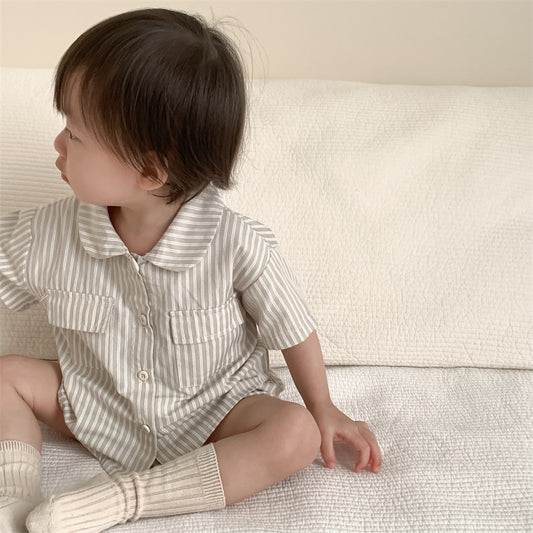 【K4040216】夏季款 嬰幼兒童套裝 夏季薄款條紋兩件套套裝-2色