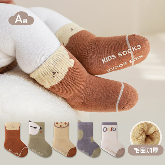 【Y3120511】嬰幼兒童襪子 新生兒寶寶襪子 加厚毛圈保暖嬰兒襪子可愛卡通無骨鬆口中筒襪-5色