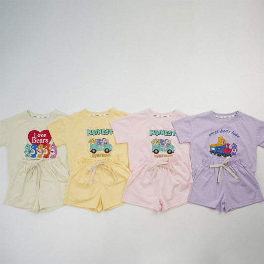 【S4042601】夏季款 兒童套裝 可愛小熊寶寶短袖短褲兩件套-4色