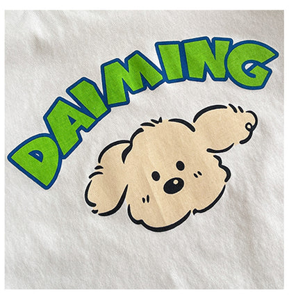 【D4031910】夏季款 兒童短袖T恤 撞色字母短袖男女童可愛小狗上衣