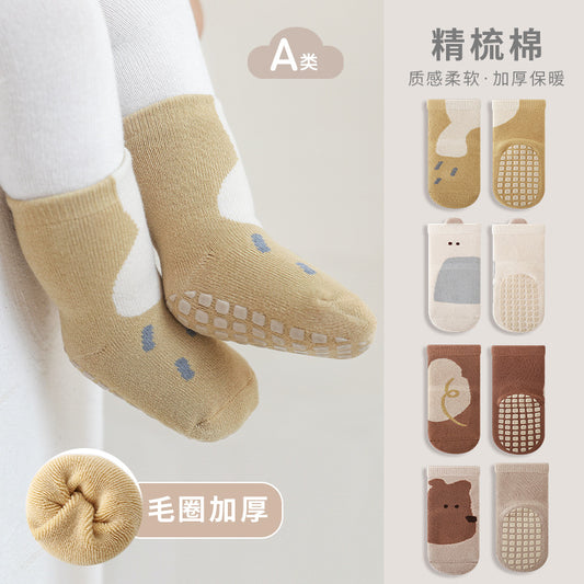 【Y3120516】嬰幼兒童襪子 寶寶地板襪加厚保暖男童女童嬰兒可愛室內防滑學步襪-5色