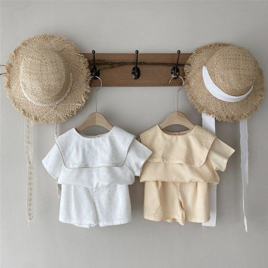 【K4040227】夏季款 嬰幼兒童套裝 大翻領娃娃款襯衫上衣+短褲套裝兩件套 -2色