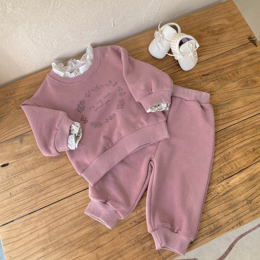 【K3112817】秋冬款 嬰幼兒童套裝 加絨字母印花花苞領休閒套裝 兩件套