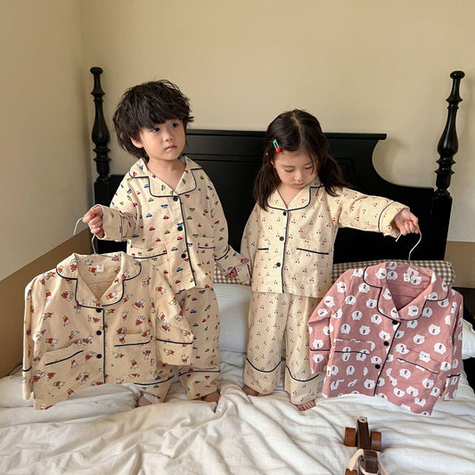 【D3101018】秋季款 兒童家居服睡衣套裝 磨毛卡通印花家居服睡衣褲兩件套-3色