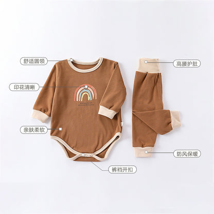 【K3102706】秋冬款 嬰幼兒童包屁衣套裝 德絨保暖連體衣服 兩件套-2色