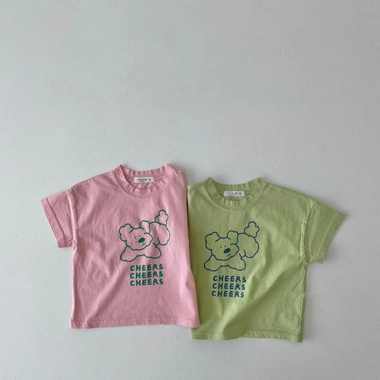 【K4040509】夏季款 嬰幼兒童T恤 短袖三個動作小熊熊圓領短袖簡約T上衣-2色