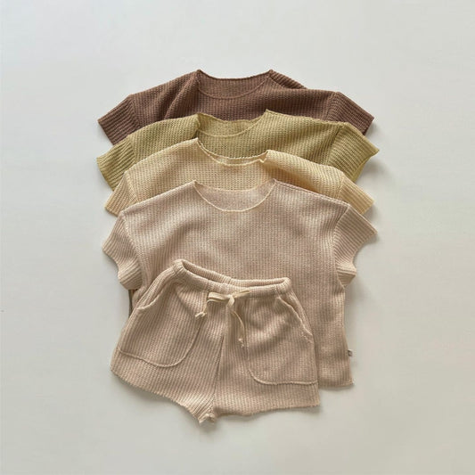 【K4040226】夏季款 嬰幼兒童套裝 家居服 圓領短袖+短褲套裝 T恤兩件套-4色