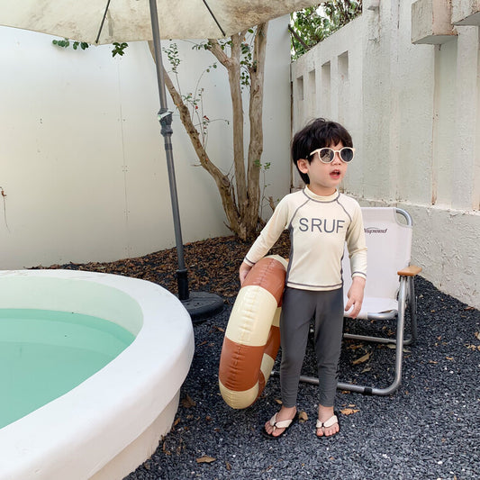 【S3050521】夏季款 嬰幼兒童泳衣 分體兩件式長袖長褲字母游泳衣套裝-2色
