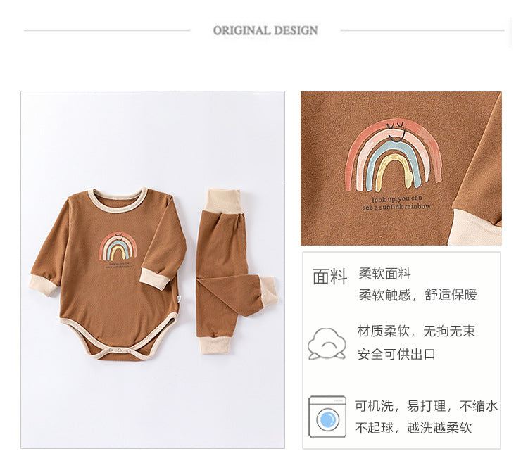 【K3102706】秋冬款 嬰幼兒童包屁衣套裝 德絨保暖連體衣服 兩件套-2色