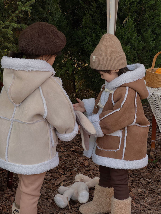 【D3121914】秋冬款 嬰幼兒童外套 麂皮絨復合羊羔毛加厚棉衣外套 連帽外套-2色
