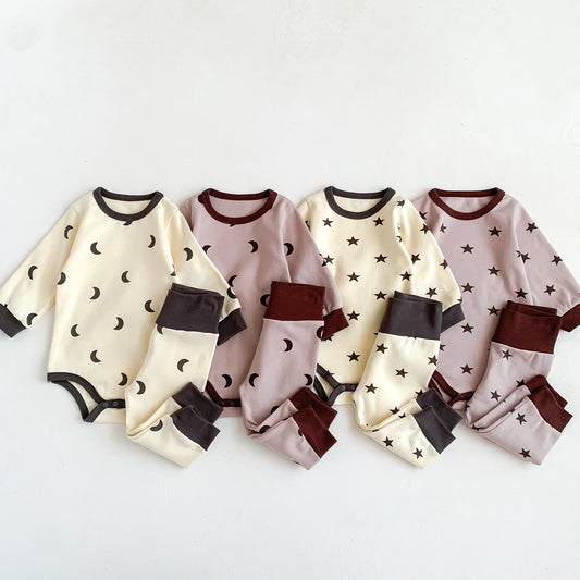 【K3080838】秋季款 嬰幼兒童家居服套裝 居家內衣連身包屁衣+長褲兩件-4色
