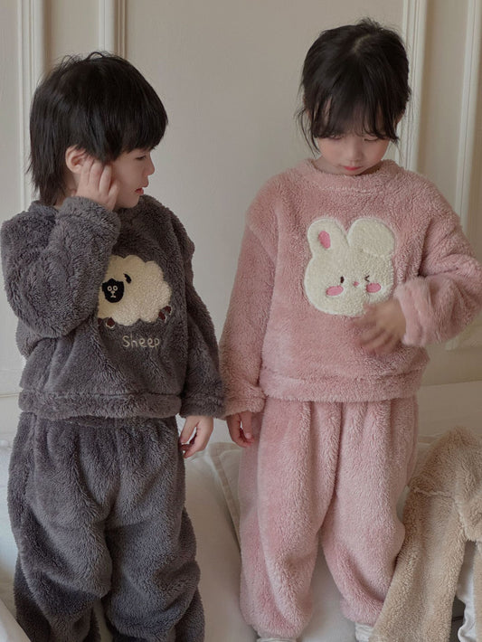 【D3121902】秋冬款 嬰幼兒童家居服 舒棉絨卡通家居服套裝 軟綿綿睡衣套裝-粉色