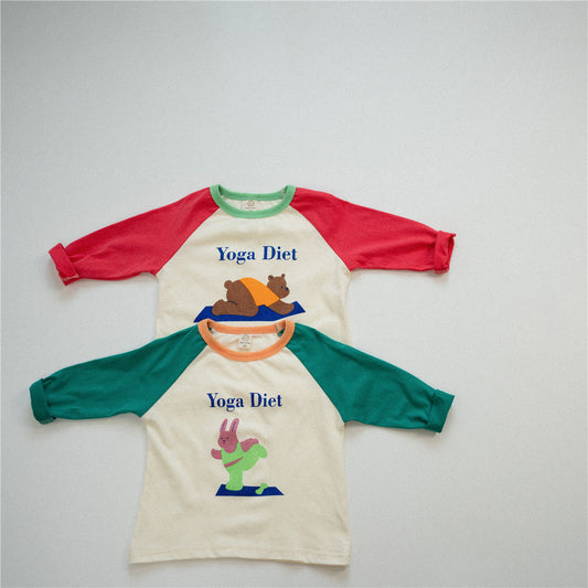 【S3082905】秋季款 嬰幼兒童長袖T恤 撞色拼接卡通寶寶圓領上衣長袖-2色