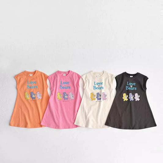 【S4022316】夏季款 嬰幼兒童洋裝 短袖 中小童 愛心小熊連衣裙連身洋裝 可愛童裙-4色