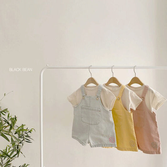 【N1132】夏季款 嬰幼兒童笑臉休閒吊帶短褲-3色