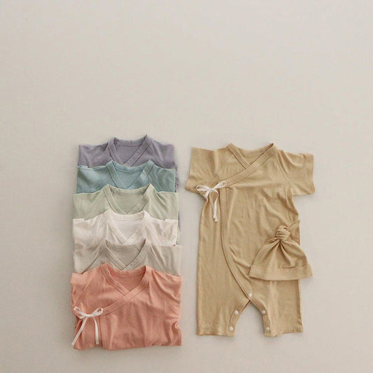 【DY9130A】夏季款 嬰幼兒童薄款連身開襟式爬服 短袖包屁衣-4色