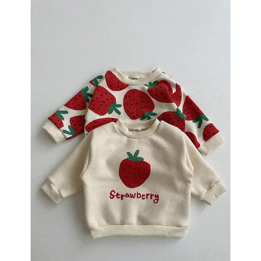 【S3103124】秋冬款 嬰幼兒童長袖T恤 純棉長袖套頭草莓衛衣加厚上衣-2色