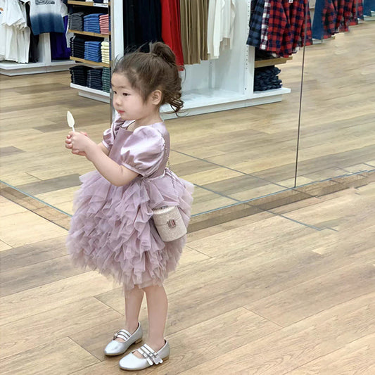 【D3063013】夏季款 兒童小禮服 時尚氣質網紗公主裙高級感連身洋裝