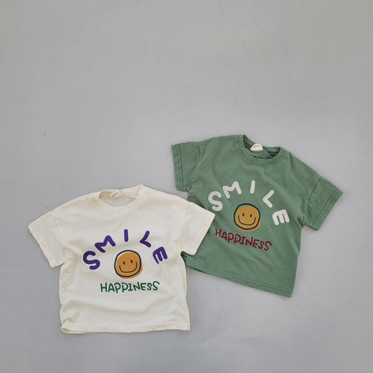 【S4042613】夏季款 兒童短袖T恤 簡單款圓領字母笑臉基礎T恤衫-2色