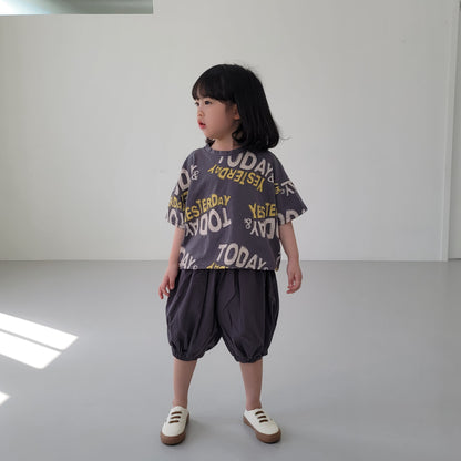 【S4042619】夏季款 兒童短袖T恤 字母印花纯棉短袖上衣-2色