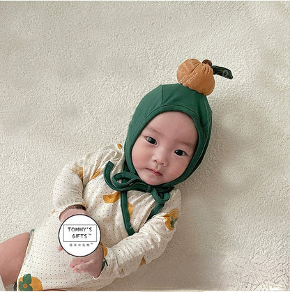 ★預購★【K3011314】🔻造型系列🔻春秋嬰兒柿子印花包屁衣套裝+帽