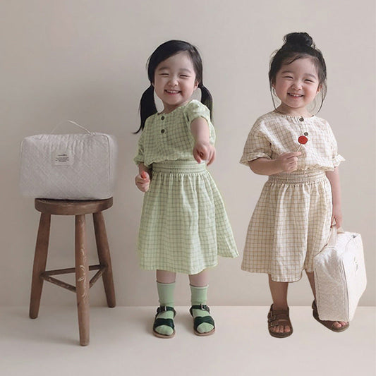 特價❗【DY6208】夏季款 嬰幼兒童清新格仔兩粒扣公主洋裝連身裙-2色