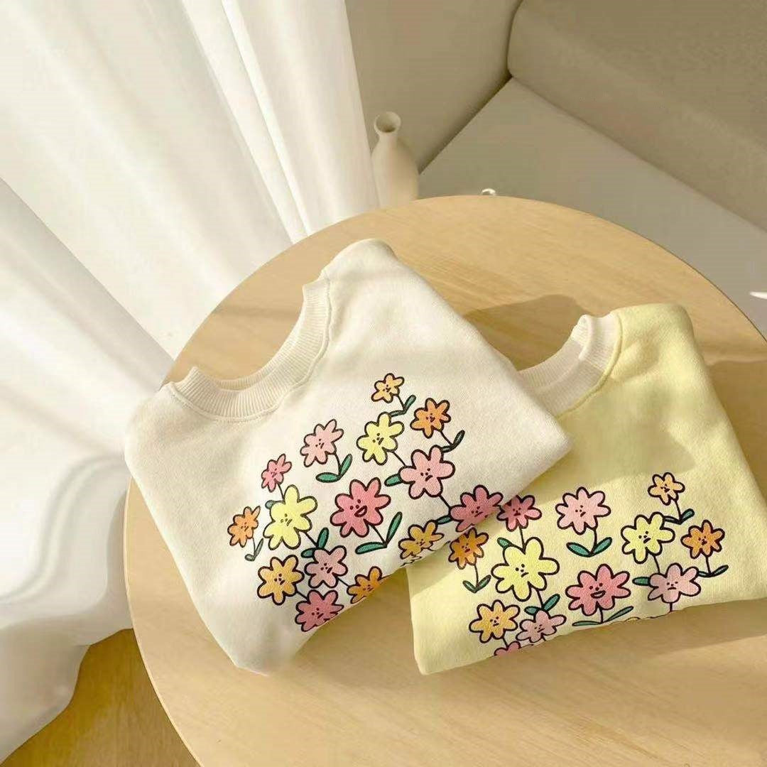 【K2092004】秋季款 嬰幼兒棉柔花朵T恤+內搭褲套裝-2色