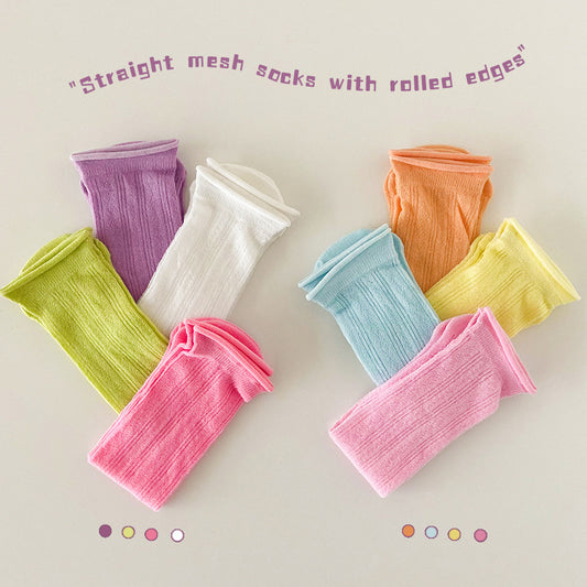 特價❗【Y3010615】兒童春夏直筒糖果色網眼襪堆堆襪寶寶襪子(4雙組)