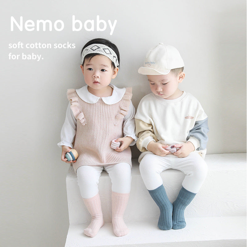 【Y2082305】兒童秋冬素色寶寶中筒襪韓國棉襪(0-8歲)-多色