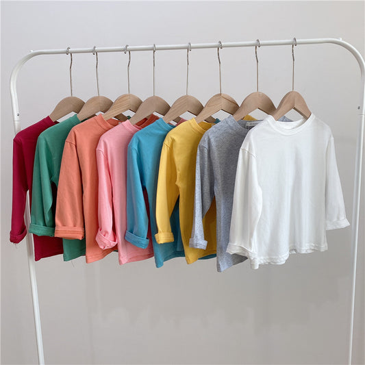 特價❗【S2080908】特賣款 秋季兒童純棉圓領純色長袖T恤-6色