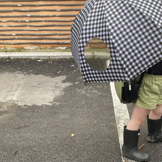 【Y2070817】兒童雨傘 幼兒園小學生長柄傘透明復古格子 雨傘 童傘