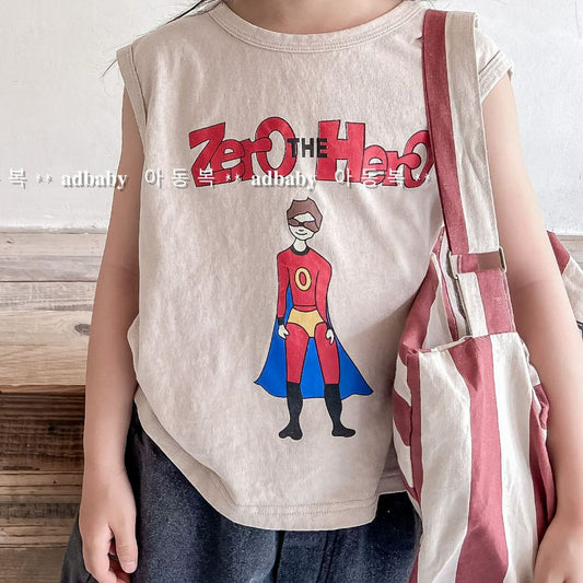 特價❗【S122269】夏季款 兒童上衣 韓版超人印花插肩袖背心T恤-2色