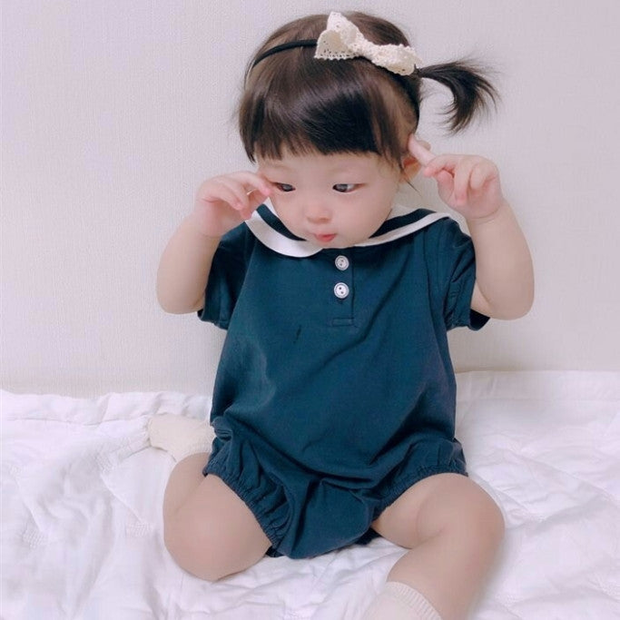 【K48845】夏季款 嬰幼兒童包屁衣 學院風海軍翻領連身爬服-3色 - Baby Parks 童裝批發