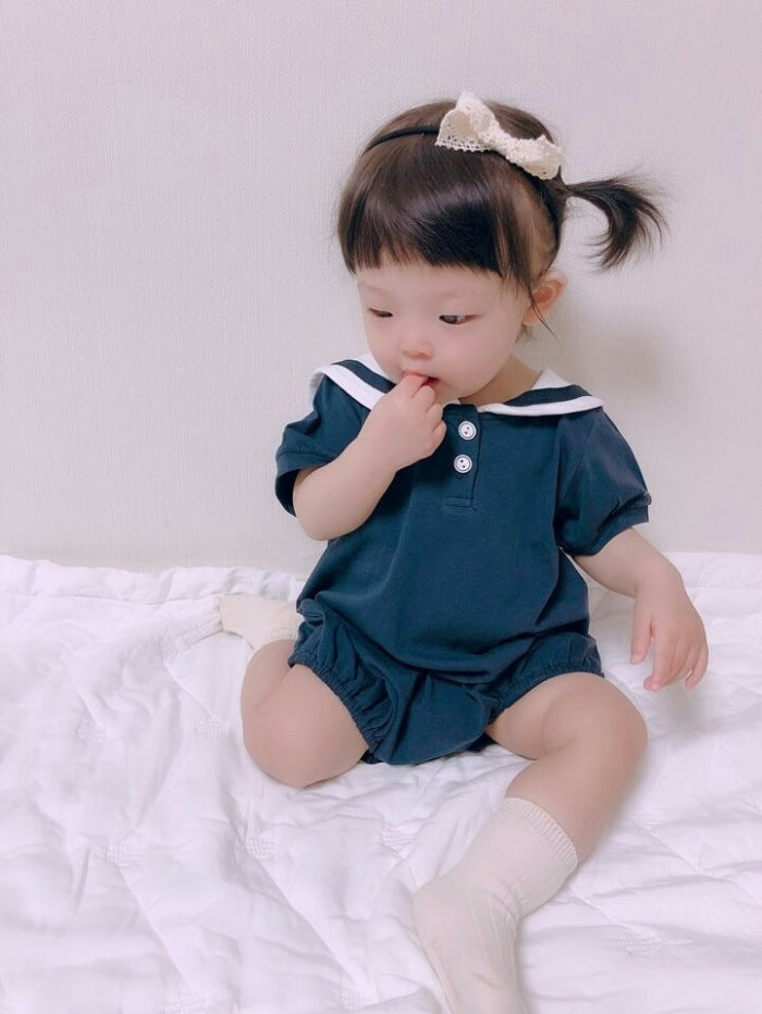 【K48845】夏季款 嬰幼兒童包屁衣 學院風海軍翻領連身爬服-3色 - Baby Parks 童裝批發