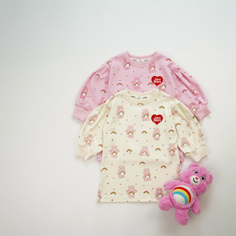  【S4111527】韓版女童連身洋裝 衛衣裙 中長款彩虹熊Care Bears，適合80-130cmBaby Parks 童裝批發 Baby Parks 童裝批發