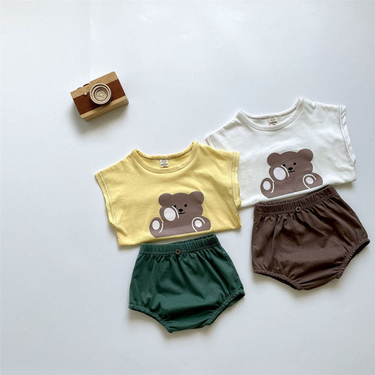 特價❗【K22312】夏季款 嬰幼兒童套裝 小熊印花南瓜屁屁褲兩件套-2色