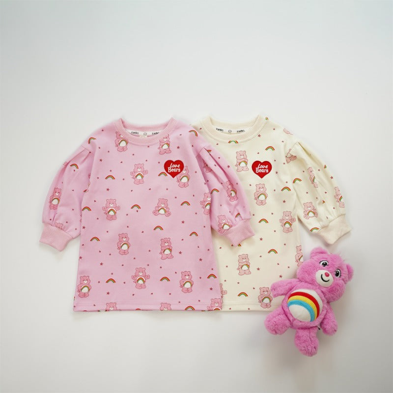  【S4111527】韓版女童連身洋裝 衛衣裙 中長款彩虹熊Care Bears，適合80-130cmBaby Parks 童裝批發 Baby Parks 童裝批發