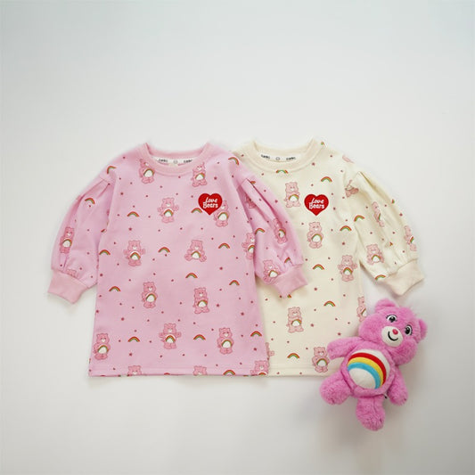  【S4111527】韓版女童連身洋裝 衛衣裙 中長款彩虹熊Care Bears，適合80-130cmBaby Parks 童裝批發 Baby Parks 童裝批發