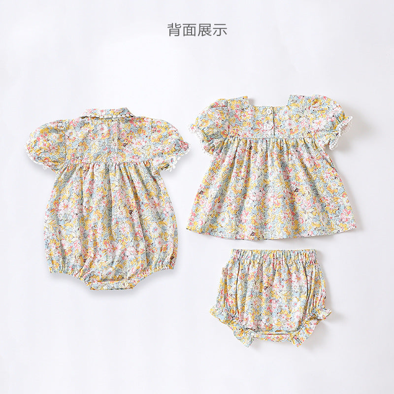 【K3060609】夏季款 嬰幼兒童家居服 包屁衣 碎花公主包屁爬服短袖套裝-2款 - Baby Parks 童裝批發