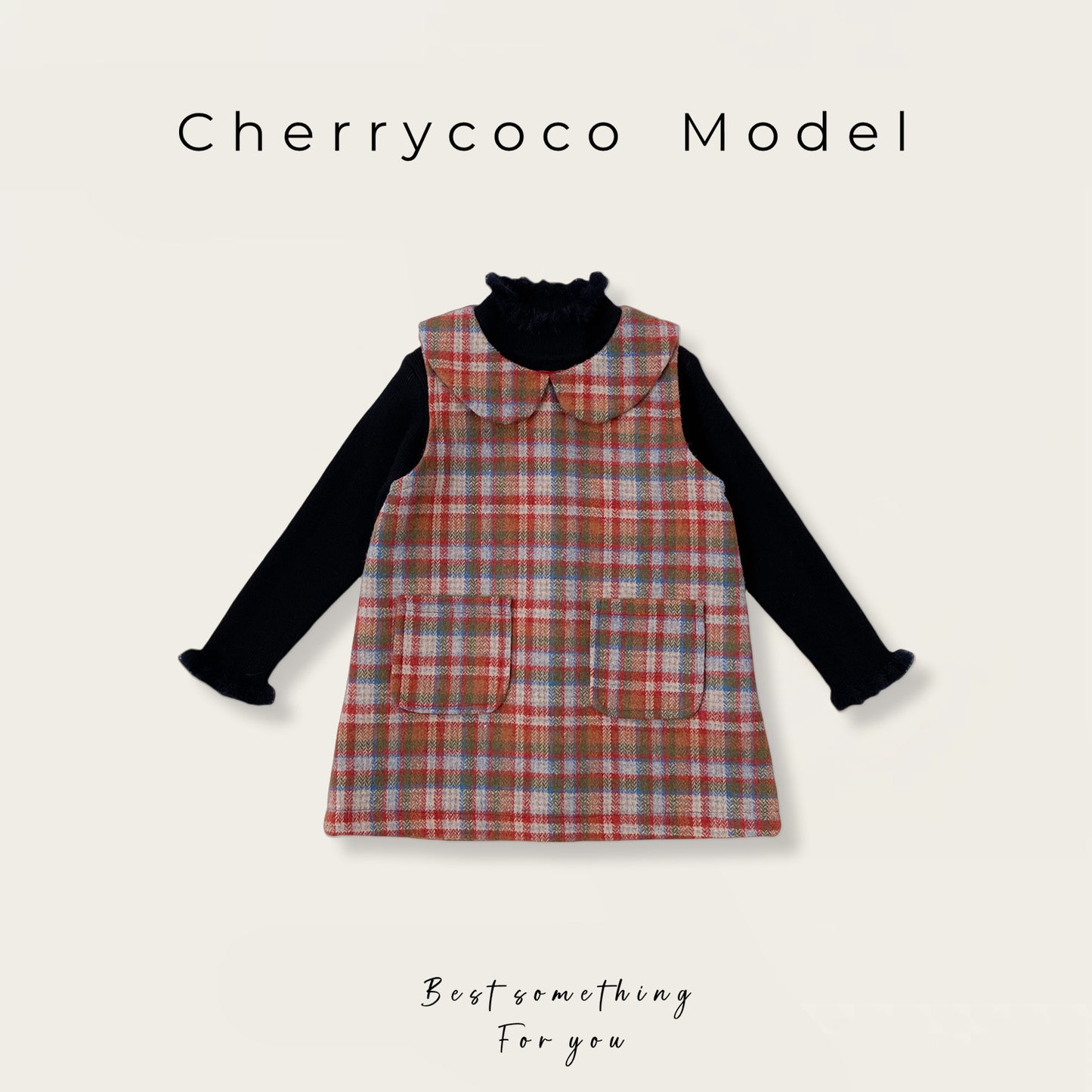  【D4112220】Cherrycoco 新年款秋冬女童毛呢格子翻領背心裙，90-130cm，時尚優雅，適合寒冷季節日常穿搭和家庭聚會。Baby Parks 童裝批發 Baby Parks 童裝批發