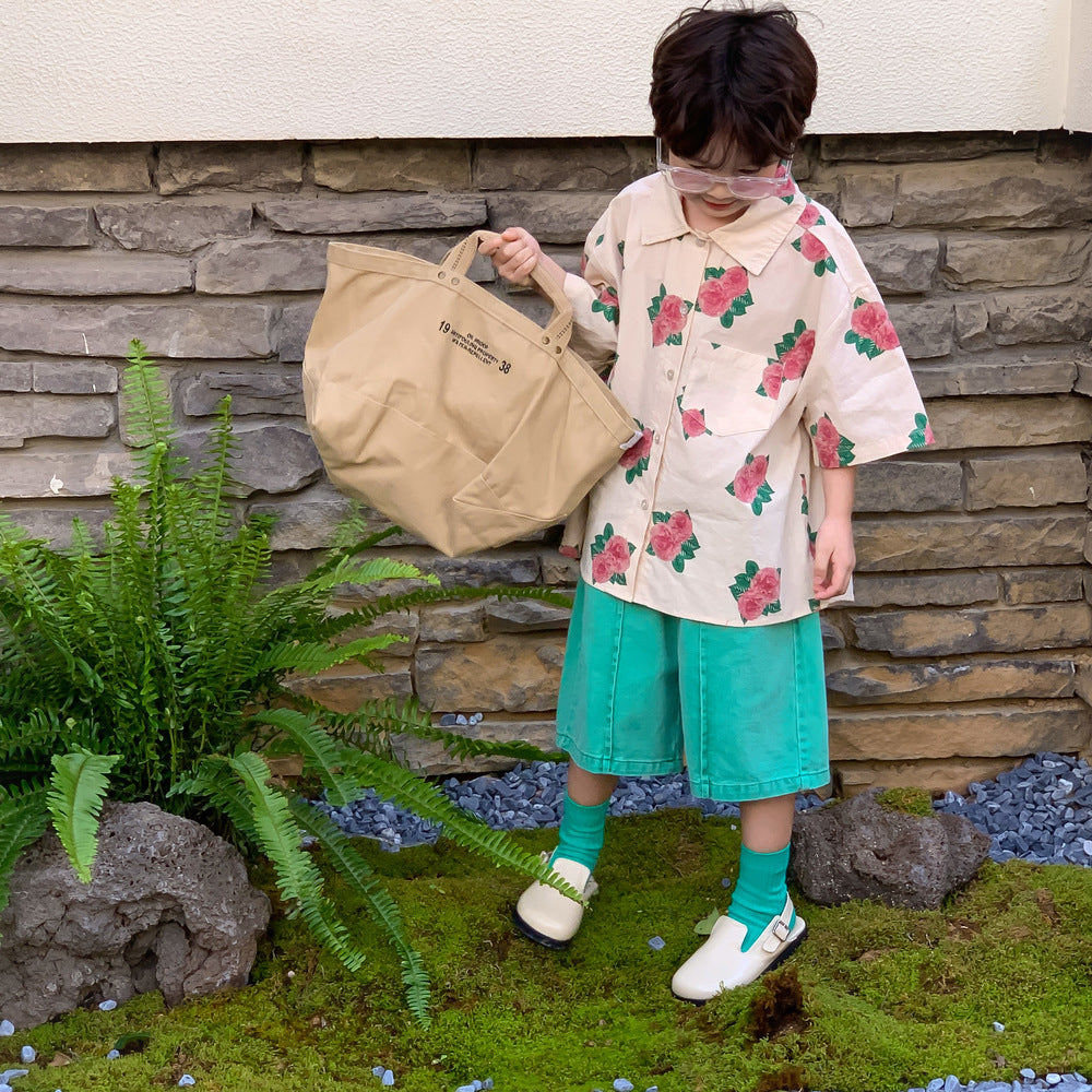 【D3031419】夏季 兒童幼童寬鬆休閒牡丹印花短袖襯衫短褲/泡泡袖洋裝-2款 - Baby Parks 童裝批發